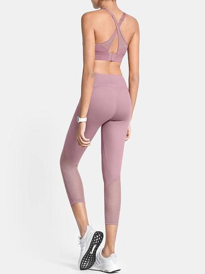 Ladies' Yoga Legging Tights High Waist Hip Panty Fitness Sports Running Quick Dry Wicking Breathable Cut and Sewn Mesh Comfortable Exercise Pants Pink Black
