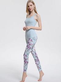 Ladies' fashion yoga fitness running sublimation printing quick dry flat lock tights high waist legging